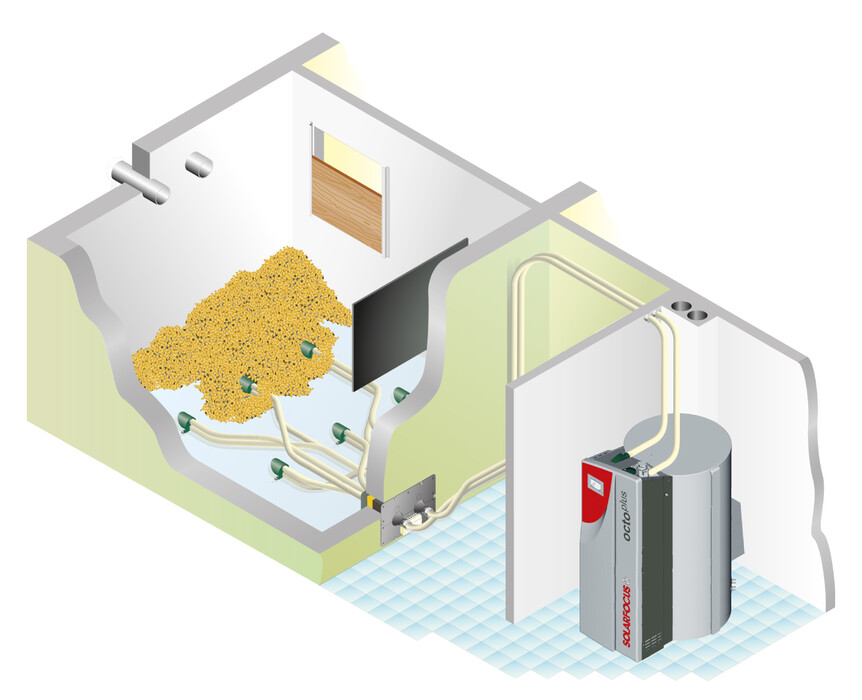 pellet boiler octo plus with room extraction by automatic suction sondes 