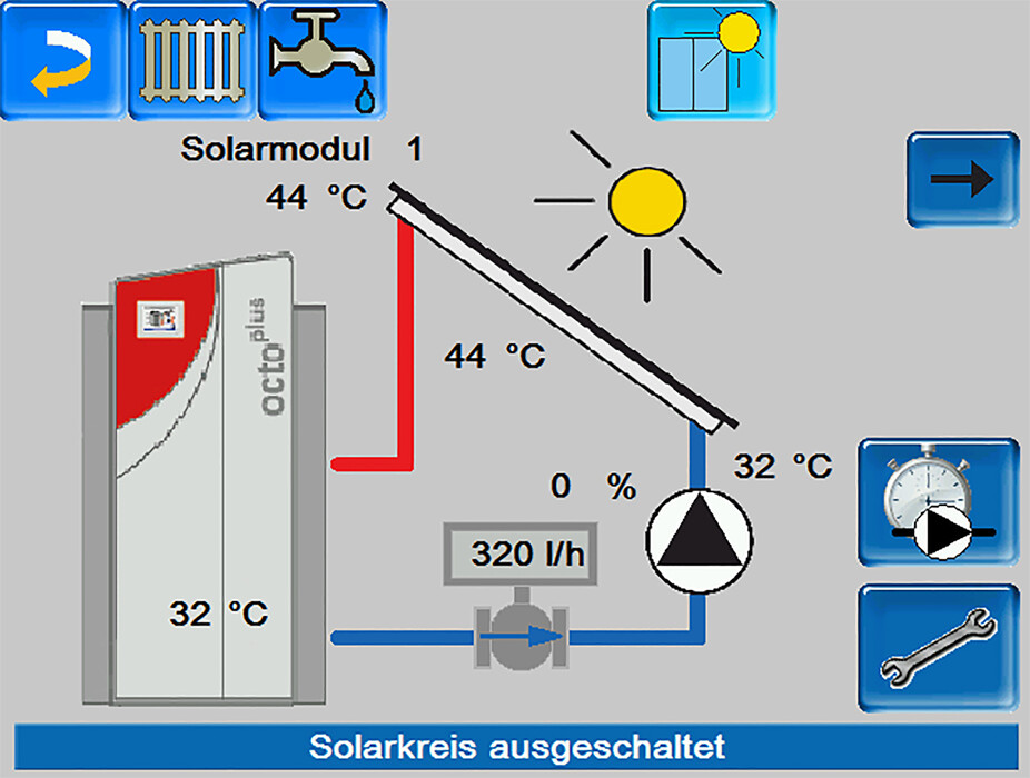 Anzeige des Touchscreens beim Pelletkessel octo plus